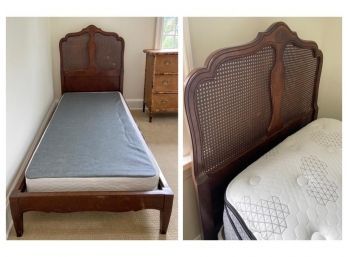 Pair Of Hardwood And Cane Low Profile Twin Beds