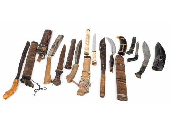 Large Group Of Primitive Tribal Knives Up To 21' Long