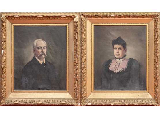 A Pair Of 19th Century American Portraits - Hand-Painted Photographs