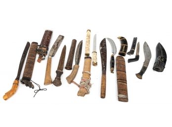 Large Group Of Primitive Tribal Knives Up To 21' Long