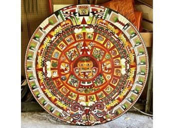 Large 53' Colorful Central American Hand Carved Painted Wood Plaque