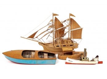 Collection Of Boats Including Mechanical Steam Boat (as-is)