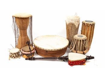 A Group Of Hand Made Tribal Drums