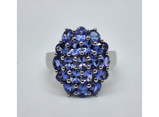 Stunning Tanzanite Ring In Platinum Over Sterling - Cool Blue Luscious Stones