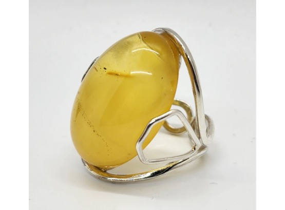 Butterscotch Amber Adjustable Ring In Sterling