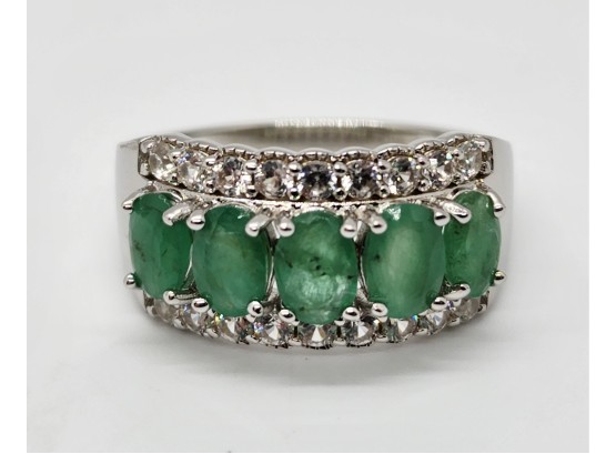 Green Emerald, Rhodium Over Sterling Ring
