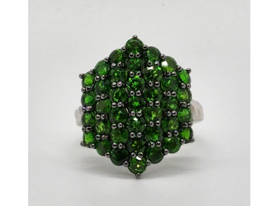 Green Chrome Diopside, Rhodium Over Sterling Ring