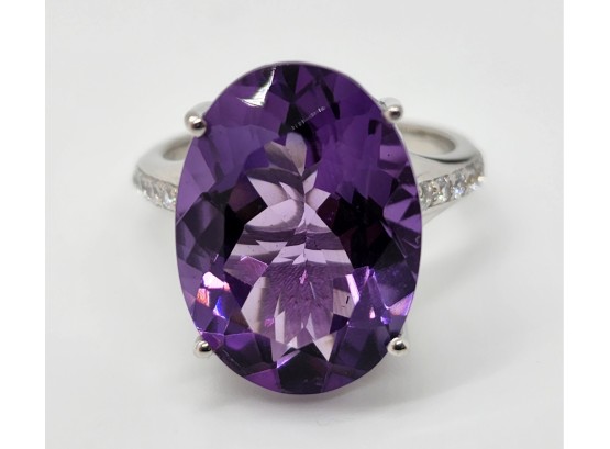 Purple Amethyst, Rhodium Over Sterling Ring