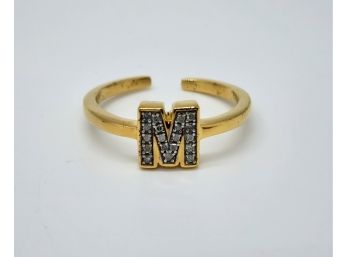 Diamond Letter M Openable Ring In Yellow Gold Over Sterling