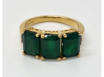 Green Onyx, Diamond Ring In Yellow Gold Over Sterling