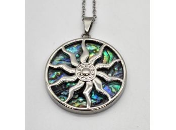 Abalone Shell Sunshine Pendant Necklace In Stainless
