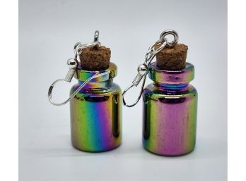 Pair Of Iridescent Bottle Earrings With Cork