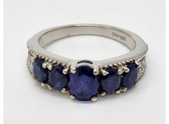 Incredible Sapphire, White Zircon Ring In Platinum Over Sterling