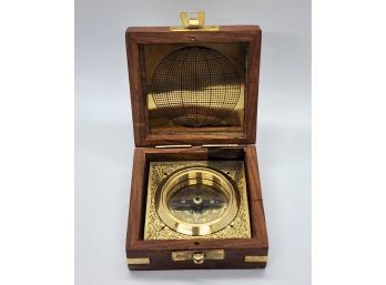 Handcrafted Wooden Box With Built In Gold Tone Compass