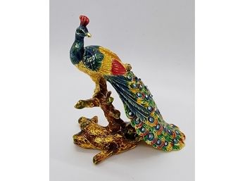 Austrian Crystal Enameled Peacock Trinket Box