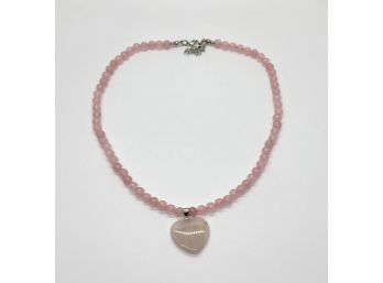 Rose Quartz Beaded Necklace With Heart Pendant