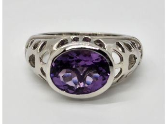 AAA Amethyst Ring In Platinum Over Sterling