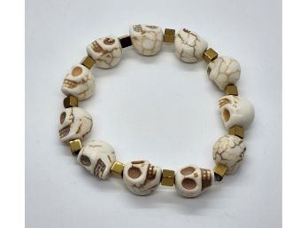 White Skull & Hematine Stretch Bracelet