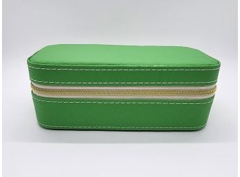 Green Faux Leather Travel Jewelry Box With Zipper & Anti Tarnish Lining