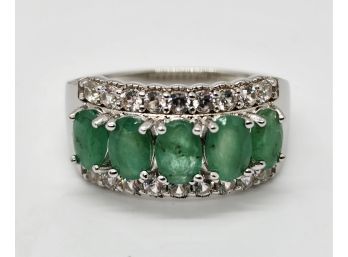 Green Emerald, Rhodium Over Sterling Ring