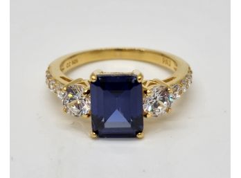 Premium White & Blue Cubic Zirconia 18k Yellow Gold Over Sterling Ring