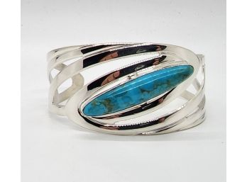Kingman Turquoise Polished Sterling Silver Cuff Bracelet