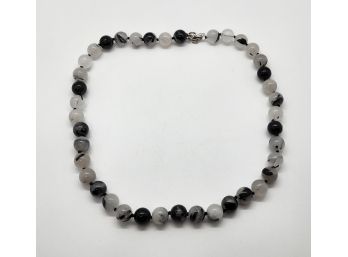 Tourmalinated Quartz Beaded Necklace In Rhodium Over Sterling