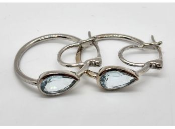 Aquamarine Hoop Earrings In Platinum Over Sterling