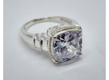 Faux Diamond Ring In Sterling Silver