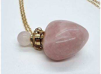 Rose Quartz Perfume Bottle Necklace In Gold Tone