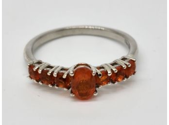 Fire Opal & Zircon Ring In Platinum Over Sterling