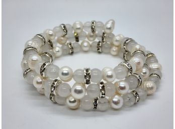White Jade Freshwater Pearl Handcrafted Wrap Bracelet