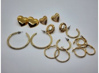 8 Pair Of Gold Tone Earrings