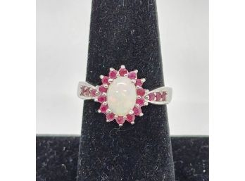 Ethiopian Welo Opal & Ruby Ring In Platinum Over Sterling