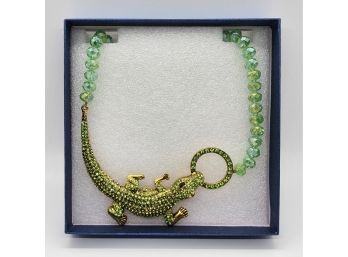 Faux Green Emerald, Green & Black Crystal Crocodile Necklace