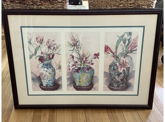Framed Print Trio Of Flowers In Vases