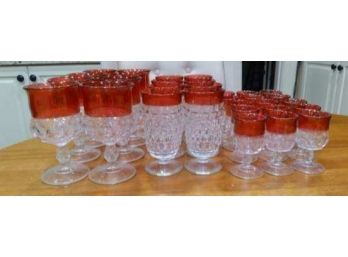 Vintage Indiana Glass Kings Crown Ruby Flashed Glassware