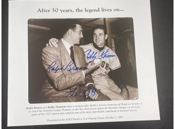 Brooklyn Dodger Ralph Branca And NY Giants  Bobby Thomson Autographed Photo
