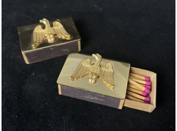 Pair Of Vintage Metal Matchboxes With Eagle