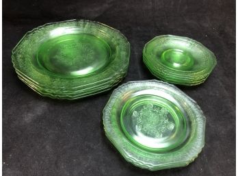 Green Depression Glass Dish Set