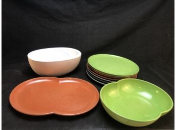 Green Orange And White Dish Set