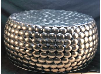 Modern Textured Iron Coffee Table With Glass Top