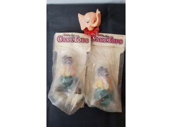 Vintage 1977 Unopened Clown Cake Toppers And Elephant Head Topper