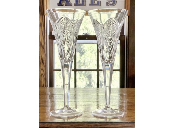 Set Of 2 Waterford Brilliant Cut Crystal Champagne Flutes 9'