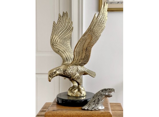 Mid-century Modern Brass And Pewter Eagle Decor