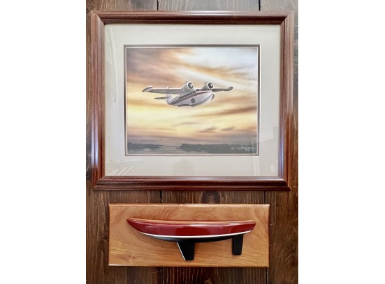 Boat Model Plaque And Twin Engine Airplane Limited Edition Print