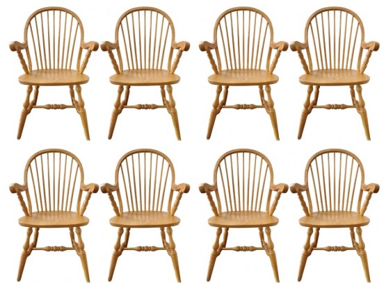 Set Of 8 Solid Hardwood Windsor Dining Chairs