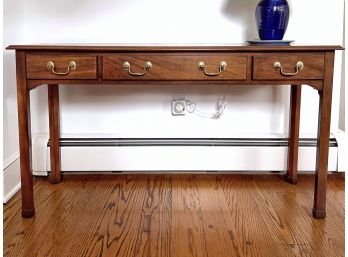 3 Drawer Console Table With Brass Drop Handle Pulls