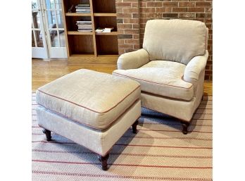Cozy Taupe Chenille Roll Arm Club Chair And Matching Ottoman