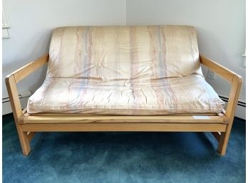 Blonde Finish Oak Futon With Tie-dye Pattern Fabric Cushion